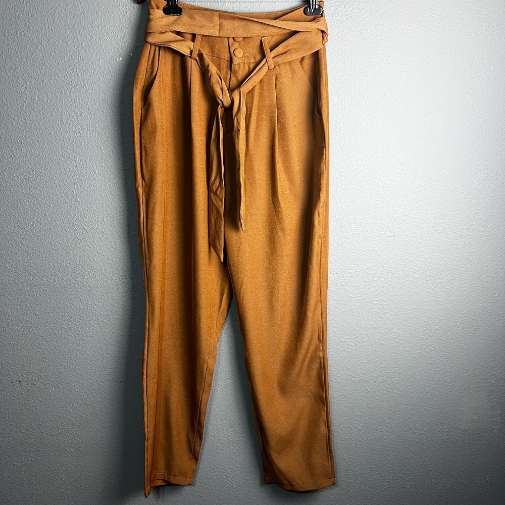 Apricot Paper Bag‎ Waist Pants High Rise Casual Brown Trousers Belted Size US 8